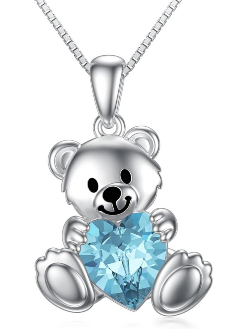 Teddy Bear Birthstone Necklace for Women - 925 Sterling Silver Animal Jewelry